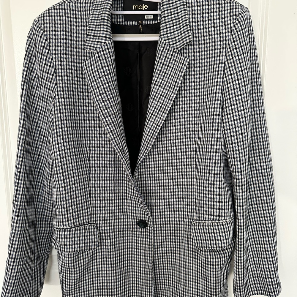 Maje Navy and White Houndstooth Blazer